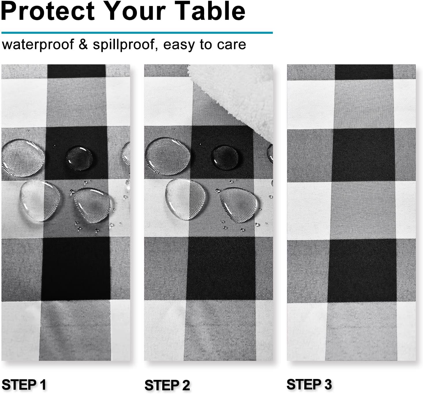 Thumbnail 2 de Hiasan 60 x 120 Inch Black & White Gingham Checkered Rectangle Tablecloth (Stain Resistant, Spillproof, Washable)