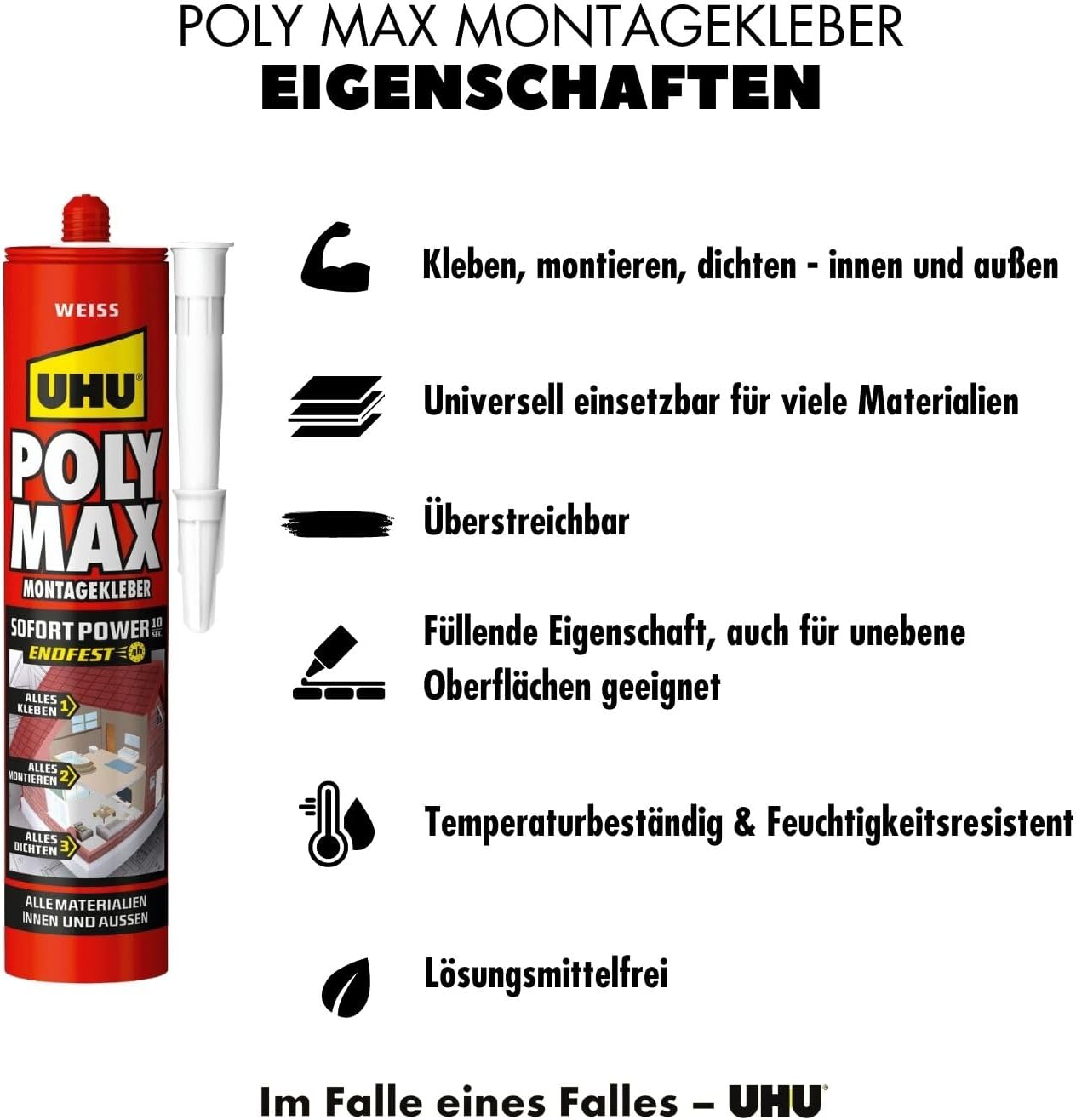 Thumbnail 2 de UHU 47230 Poly MAX 10 Sekunden Sofort Power Kartusche, weiß, 440 g