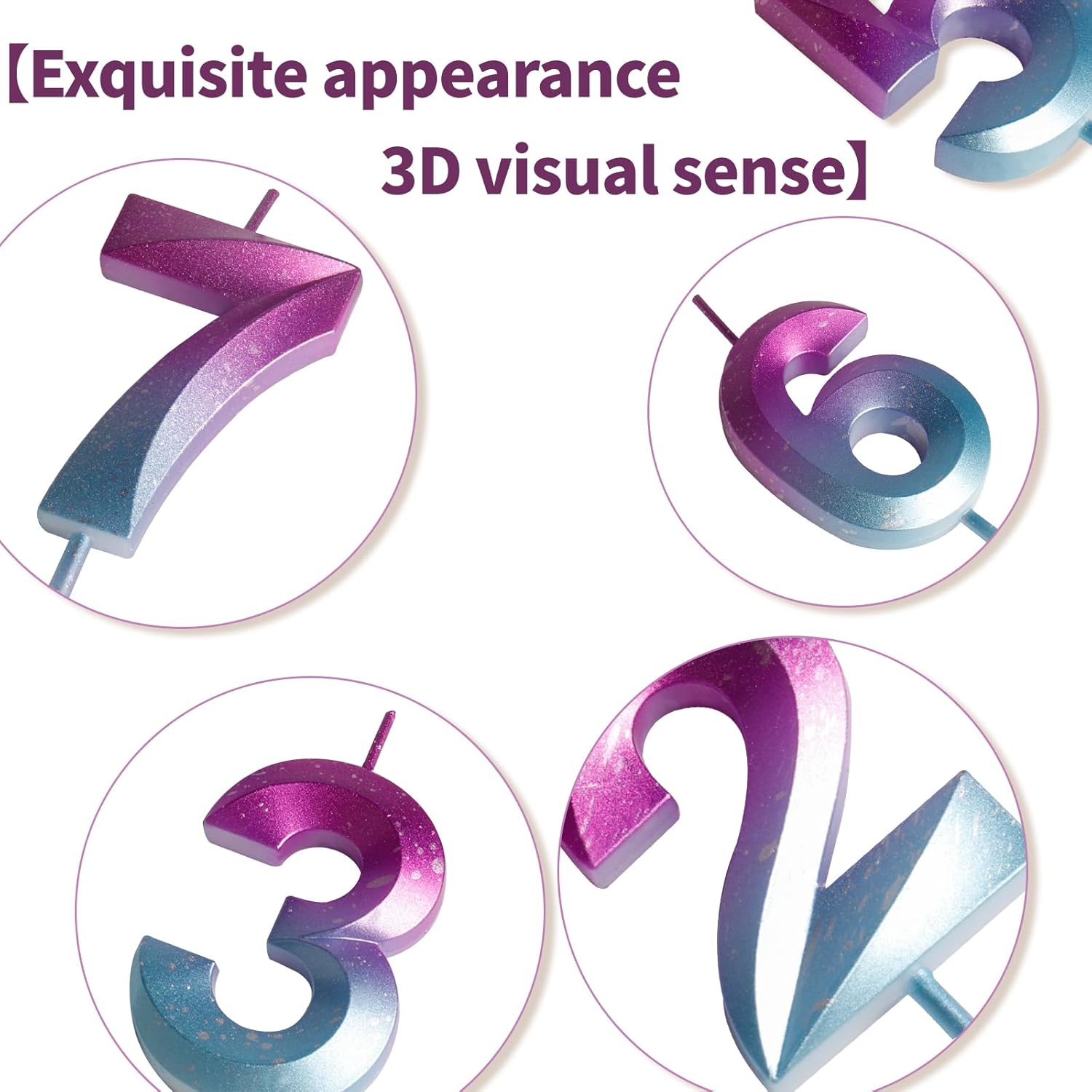 Detalle de Yiran 3D Birthday Candles – Colourful Numeral 20 Candle Set for Cakes