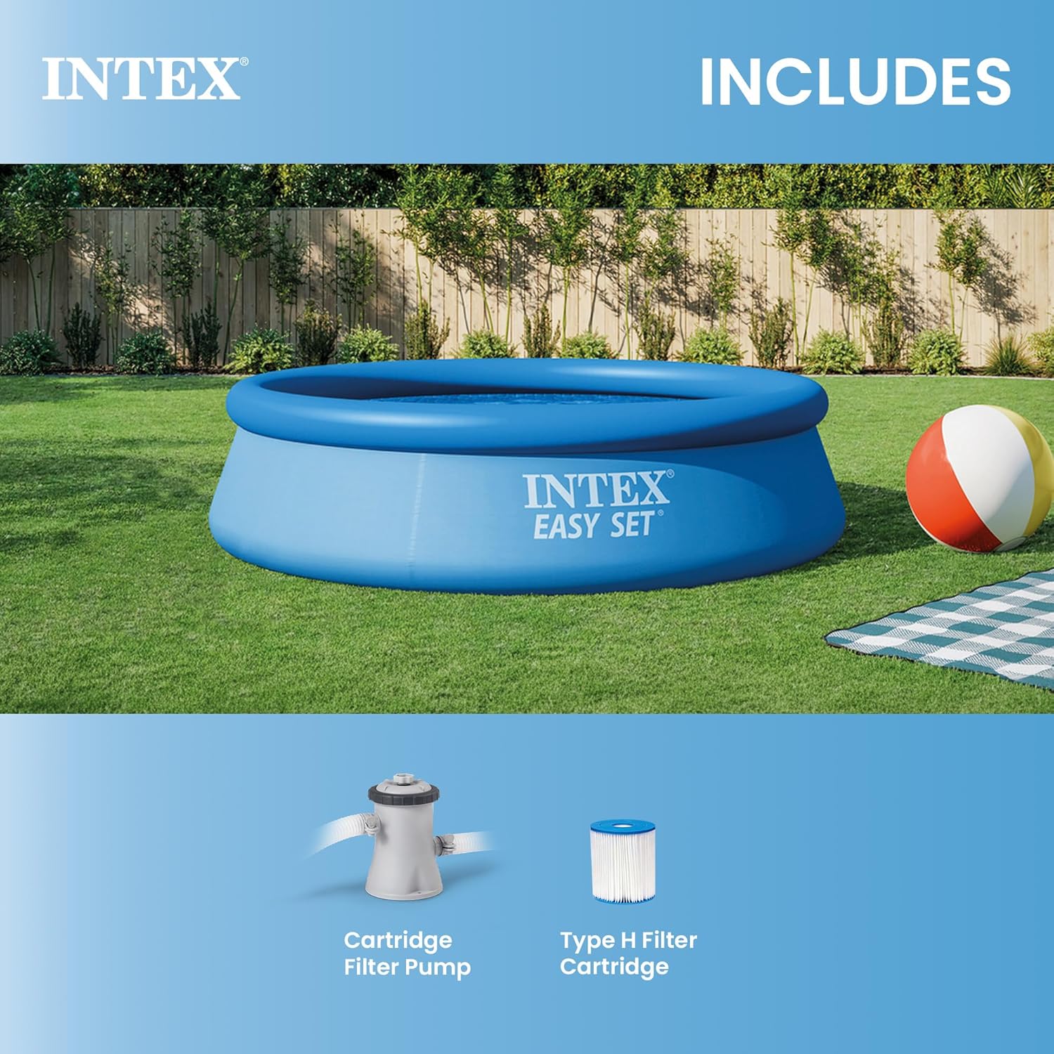 Thumbnail 4 de Intex Easy Set 10 ft x 30 in Above Ground Pool Set (Round Inflatable) with 330 GPH Cartridge Filter Pump