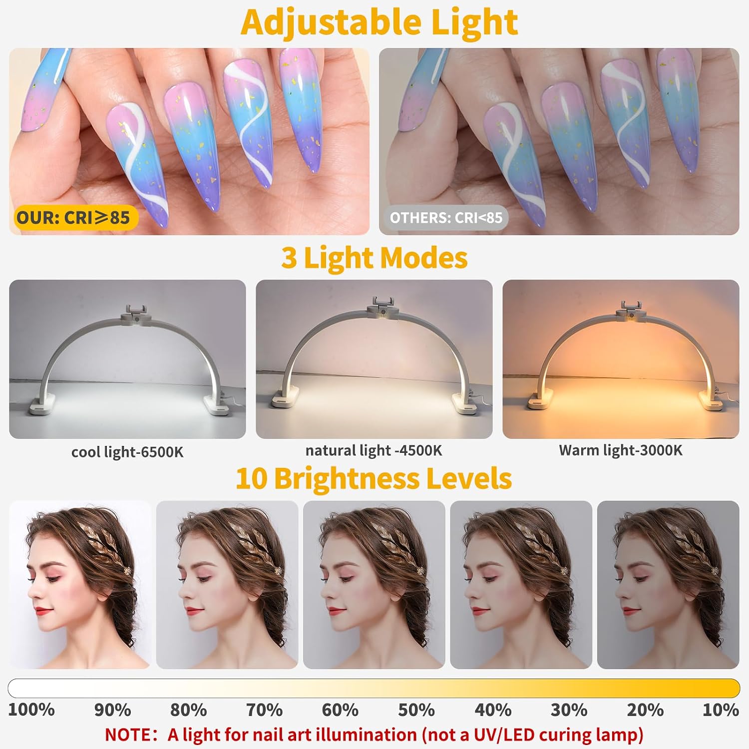 Detalle de CGBE halvemaanlamp voor nagels met telefoonhouder, 45 W en dimbare ledverlichting