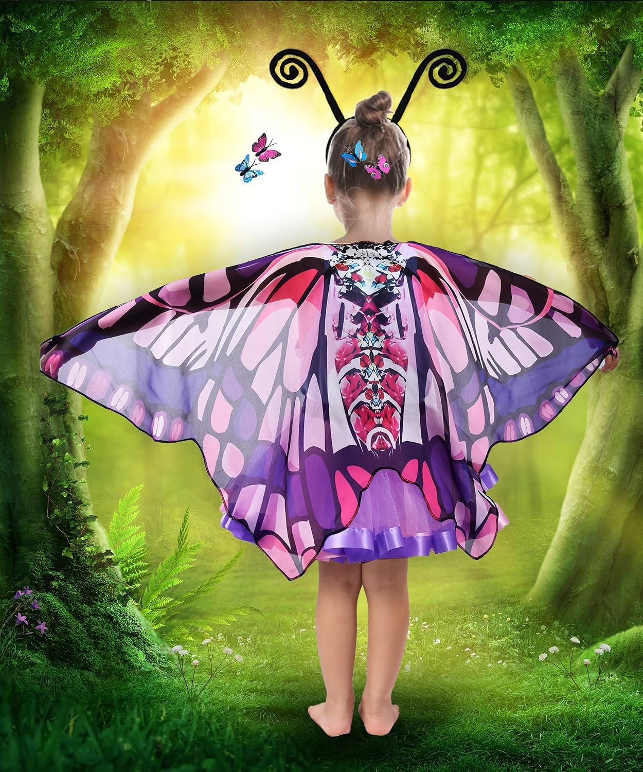 Detalle 1 de Aimeiar Kids Butterfly Costume with Chiffon Wings and Rainbow Tutu