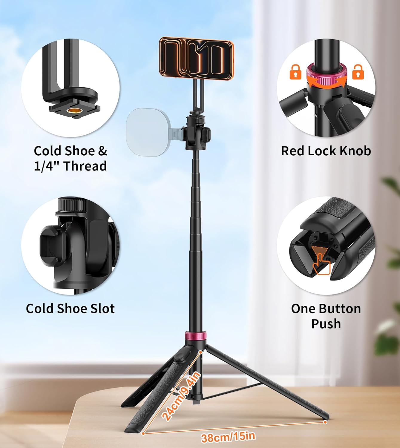 Detalle 1 de 69" Magnetic Phone Tripod Head for MagSafe Phones with Remote & Mount Adapter
