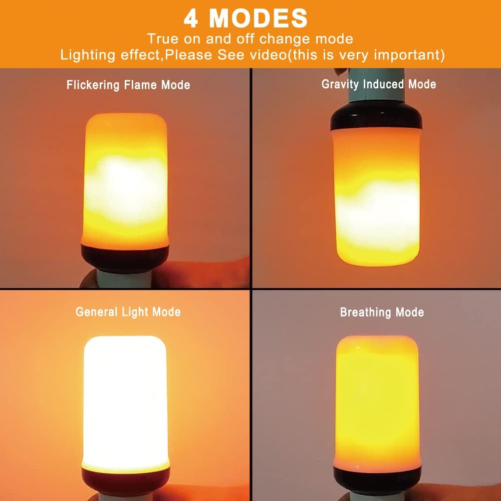 Detalle de Bitrue BF200103D A19 LED Flame Bulbs, E26 Base, 4 Modes, 4-Pack
