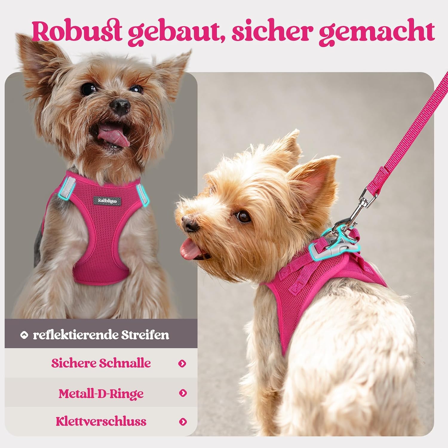 Thumbnail 4 de rabbitgoo Hundegeschirr M Rosarot für Kleine Hunde