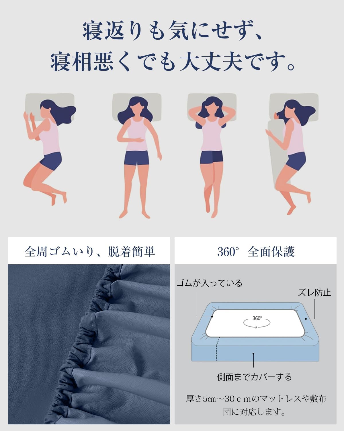 Thumbnail 4 de fuwawa 防水ボックスシーツ シングル 100×200cm 五面防水・ネイビー