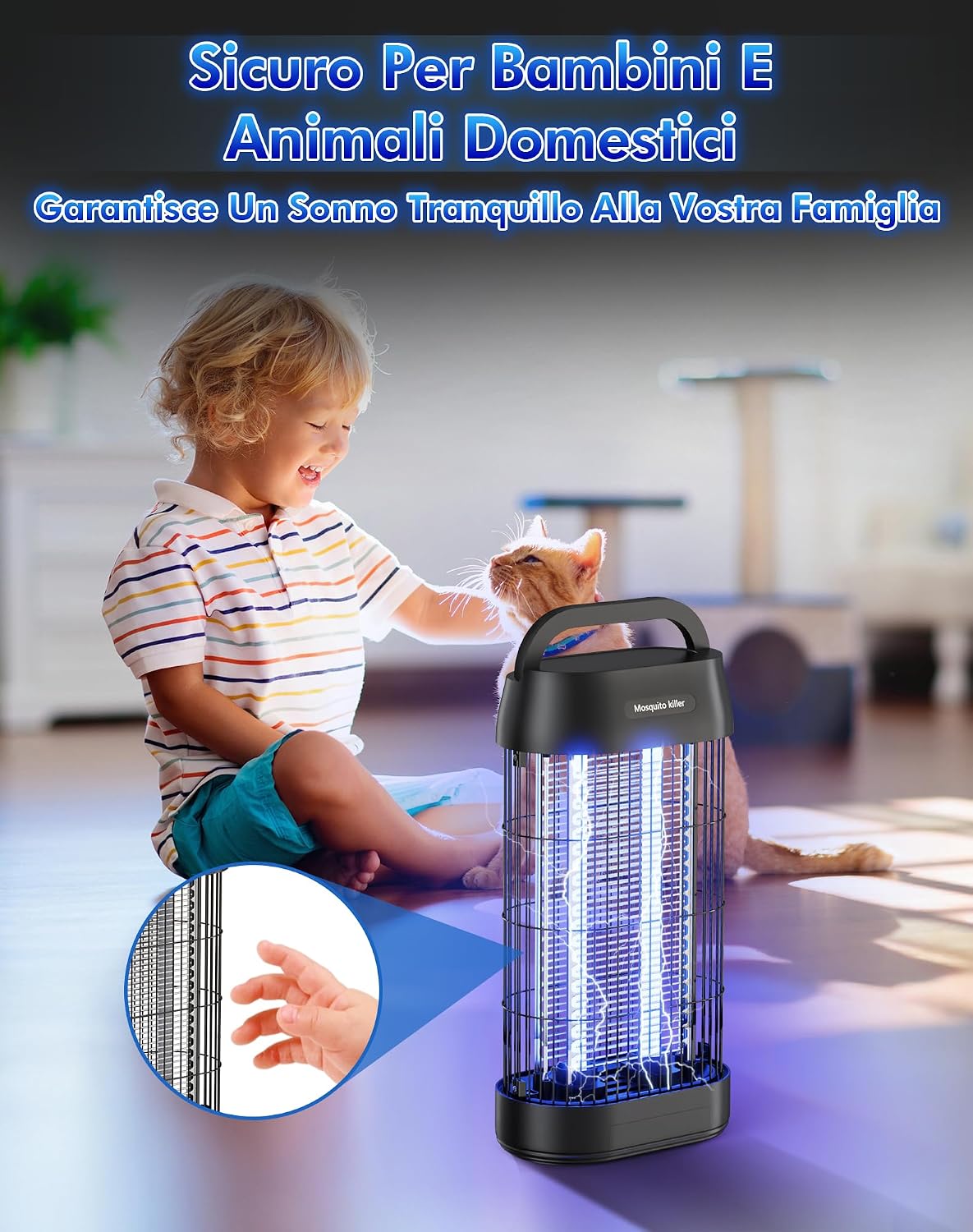 Detalle de Zanzariera Elettrica 16W 3000V con Gancio Portatile, Lampada Antizanzare UV, Nero-02