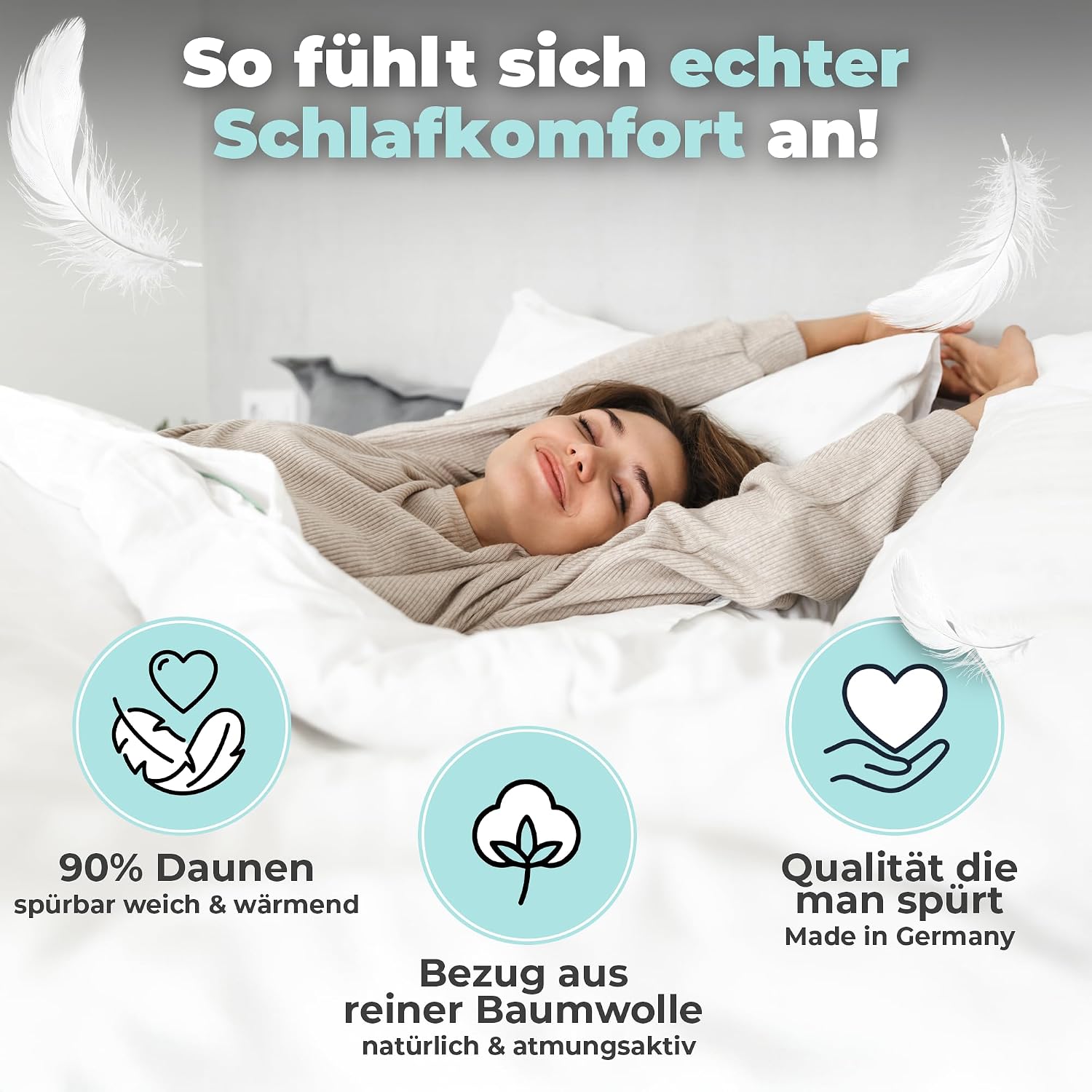 Detalle de BEFA NATUR Daunendecke Ganzjahr 135x200 cm – 90% Daunen & 10% Federn, 624 g Füllgewicht