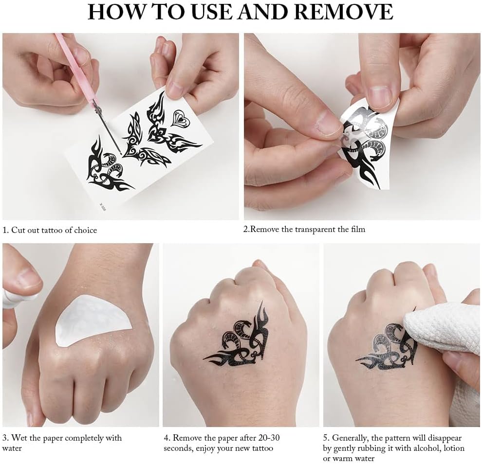 Thumbnail 2 de URAQT Impermeabili Tatuaggi Temporanei – 12 Fogli, Tatuaggi Finti Neri Rimovibili e Non Tossici per Braccio, Spa, Festival