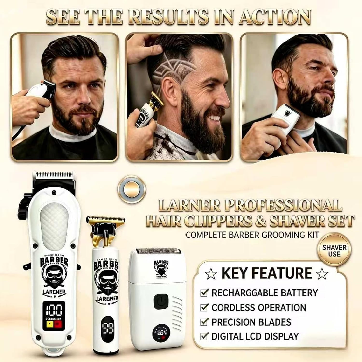 Detalle de Hair Clippers for Men: Cordless Professional Set for Home and Barbershop Use