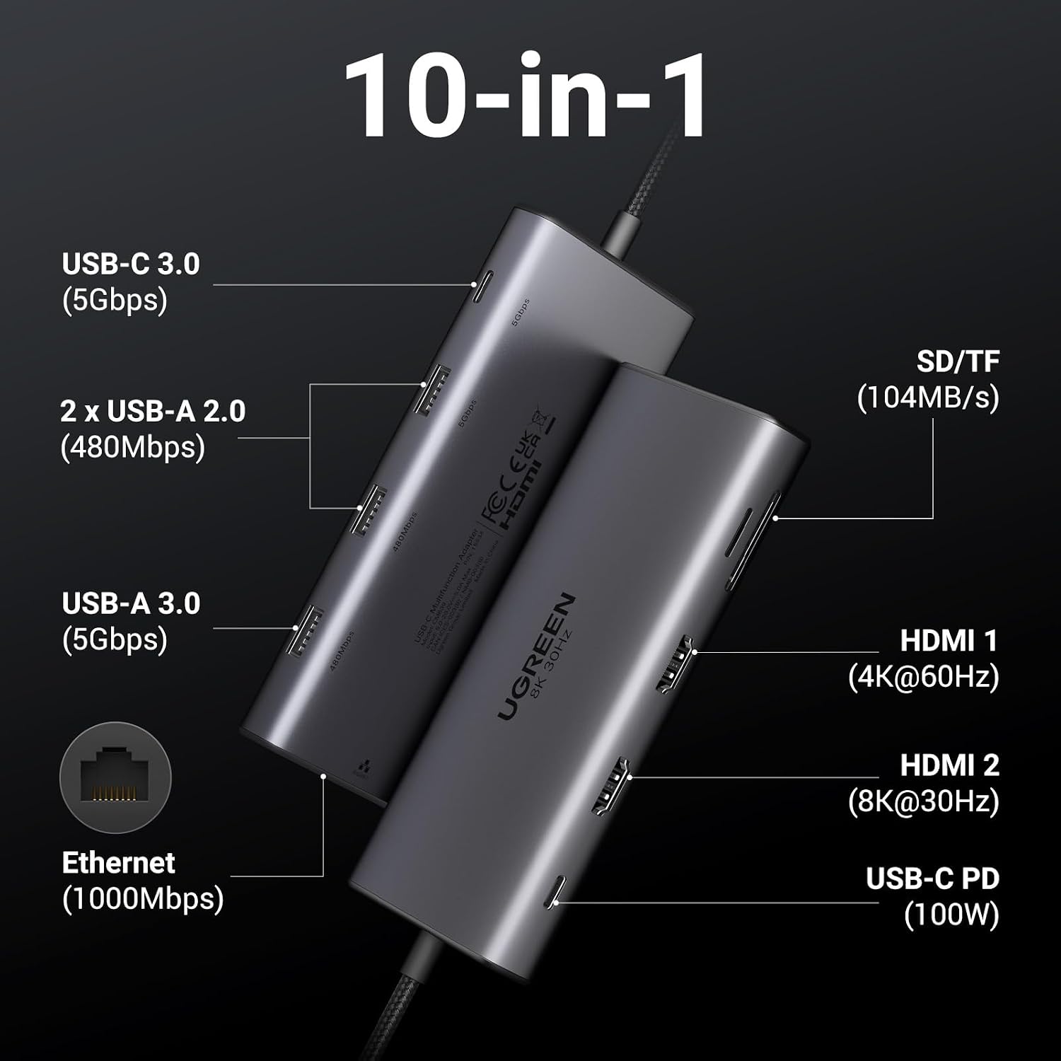Detalle 2 de UGREEN Revodok Pro 210 10‑in‑1 USB‑C Docking Station