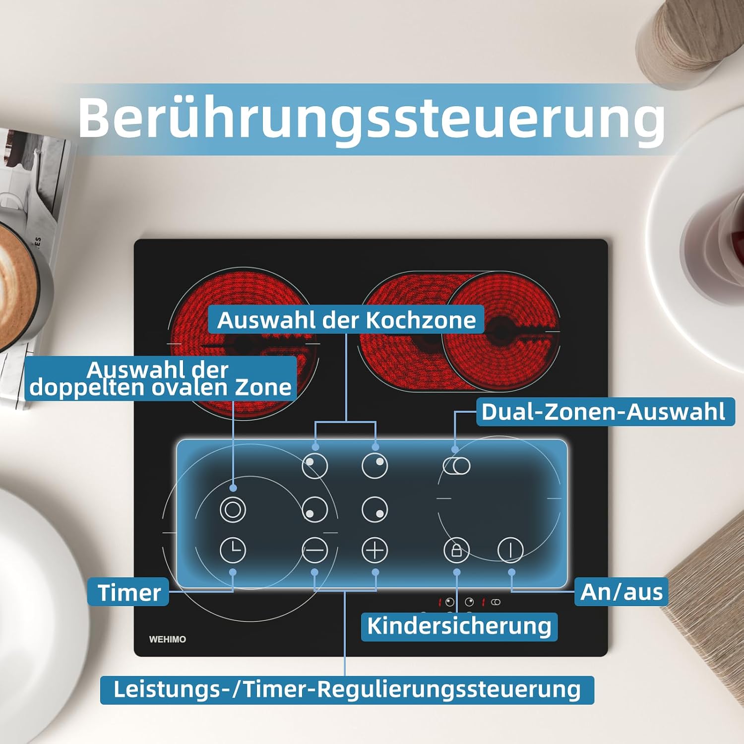 Detalle 2 de WEHIMO Glaskeramikkochfeld 7200W 4 Zonen