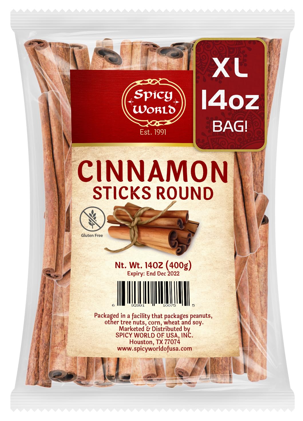 Detalle de Spicy World Cassia Cinnamon Sticks, 14 oz Bag, 3+ Inches, Vietnam-Sourced