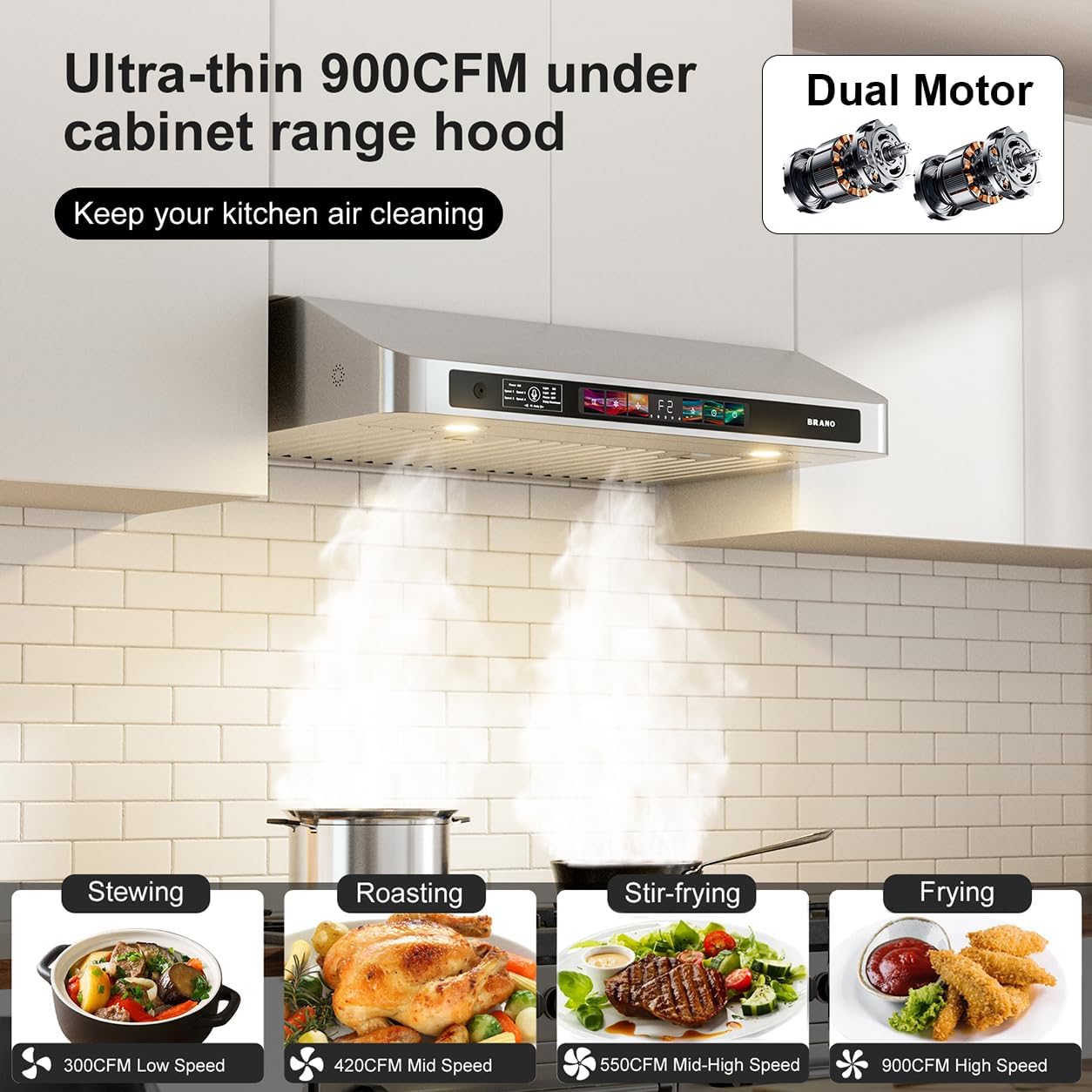 Detalle de BRANO GXEA-197C-30'' 30-Inch Under-Cabinet Range Hood, 900 CFM