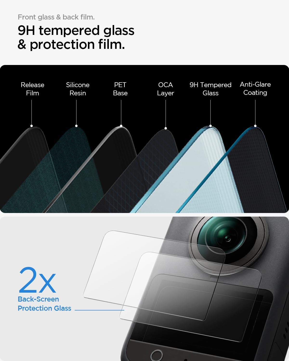 Detalle de Spigen Glas.tR Slim pour DJI Osmo 360 – protection d’écran en verre trempé (2 pièces)