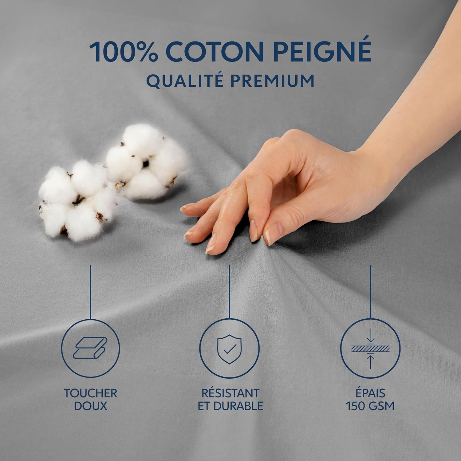 Thumbnail 1 de Dreamzie Drap-housse 160x200 cm en jersey 100% coton premium anthracite (hauteur de matelas jusqu’à 27 cm)