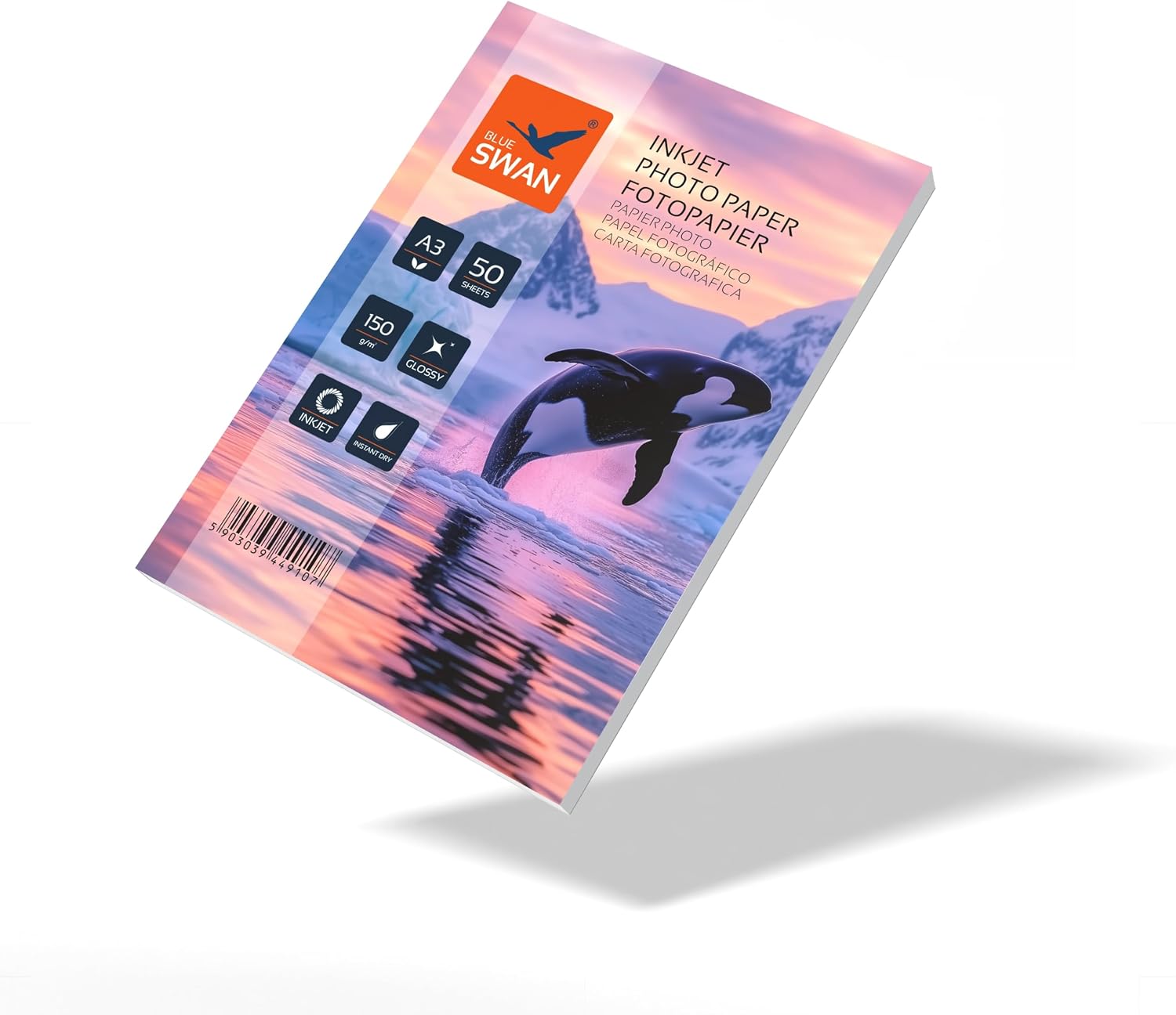 Detalle de BLUE SWAN glansigt fotopapper A3, 150 g/m², 50 ark, enkelsidigt