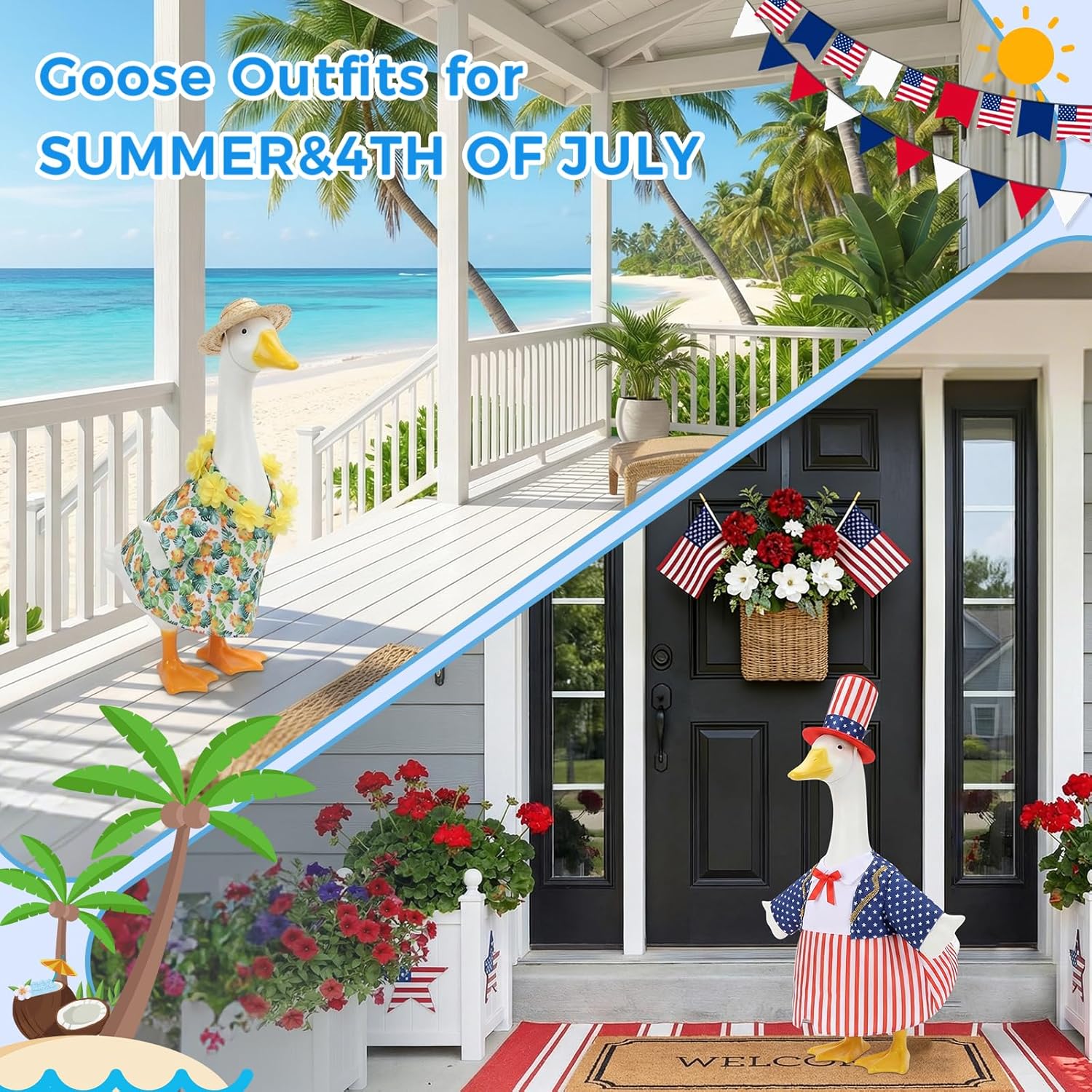 Detalle de QYCHHJ Porch Goose Outfits Set of 8 – Seasonal Holiday Goose Costumes for 23-Inch Lawn Decor