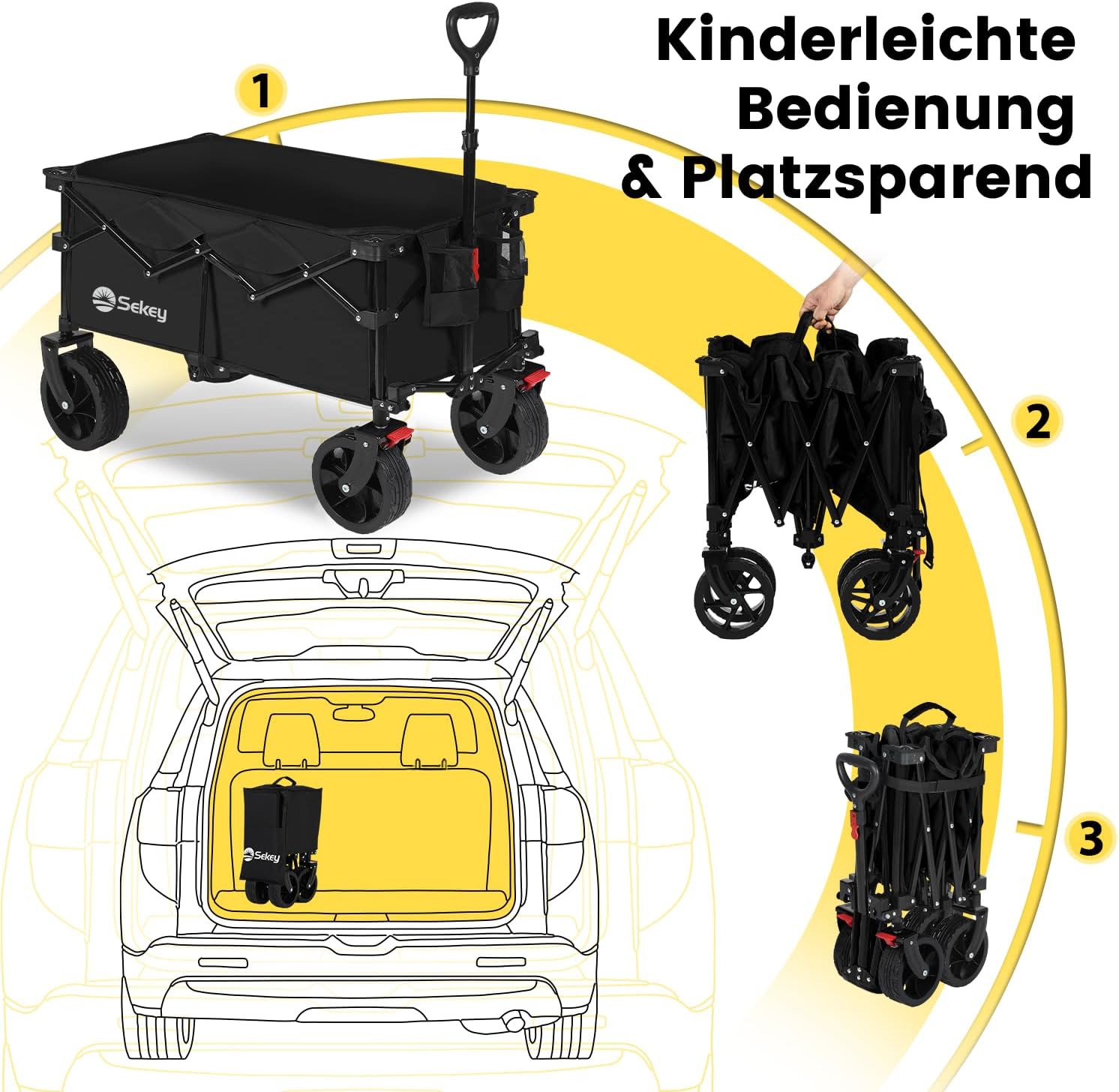Detalle de Sekey XXL Bollerwagen faltbar mit Bremsen 150L/150kg – XXL 4020, Schwarz