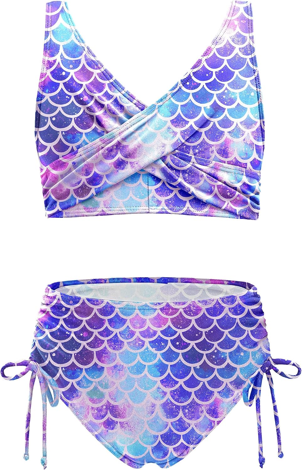 Detalle de Maillot de bain 2 pièces fille Arshiner (tankini séparé) motif sirène, taille haute à cordon