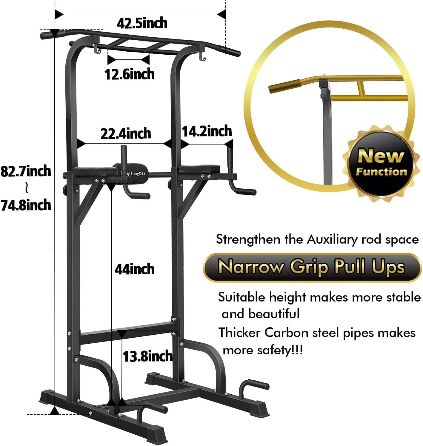 Detalle 2 de BangTong&Li Power Tower Pull-Up and Dip Station, Alloy Steel, 6 Heights
