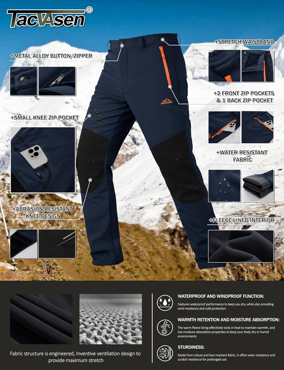 Detalle de TACVASEN hiking trousers, water-resistant fleece