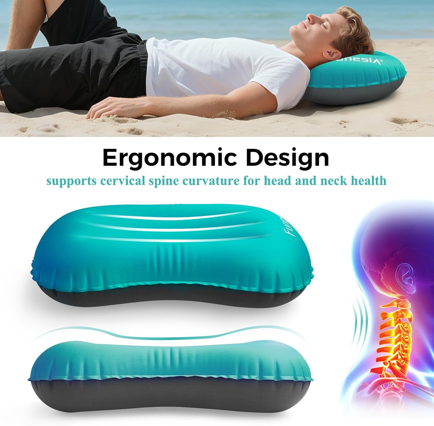 Detalle de Funesla Camping Pillow Inflatable – Ultralight, Compressible Support for Neck & Lumbar