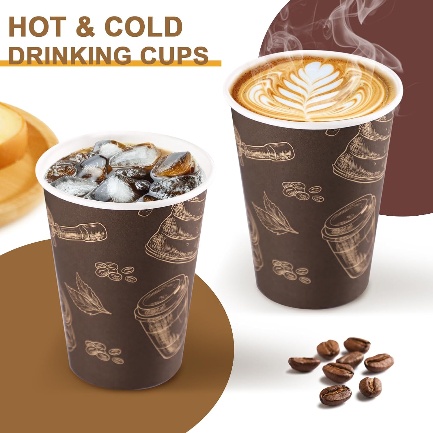 Detalle de Huifany 12 oz Paper Coffee Cups (180 Pack) – Thickened, Leak-Proof, BPA-Free for Hot & Cold Beverages
