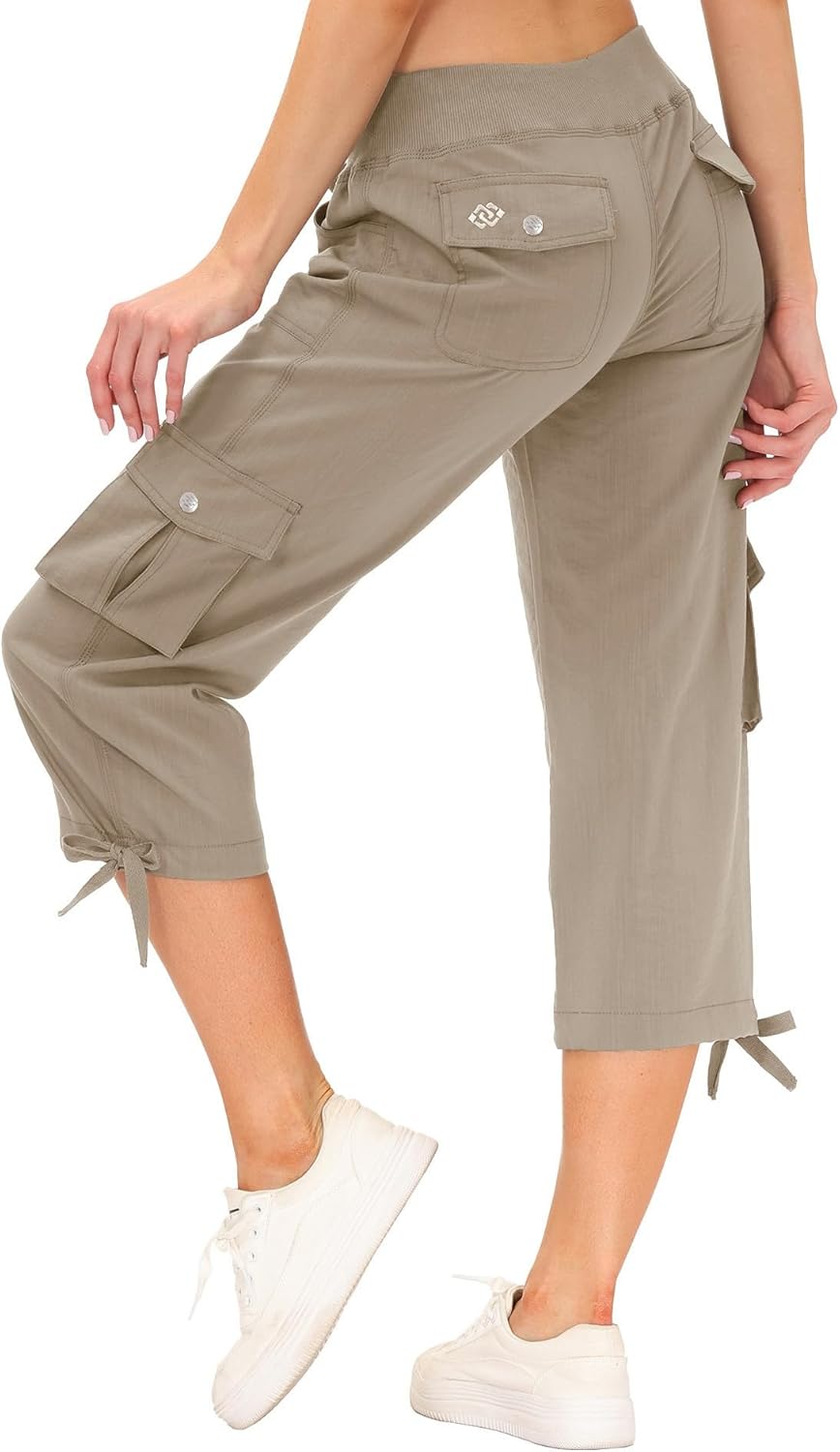 Detalle de MoFiz Womens Capris with Pockets: Loose, Lightweight Cargo-Style for Hiking and Everyday Wear
