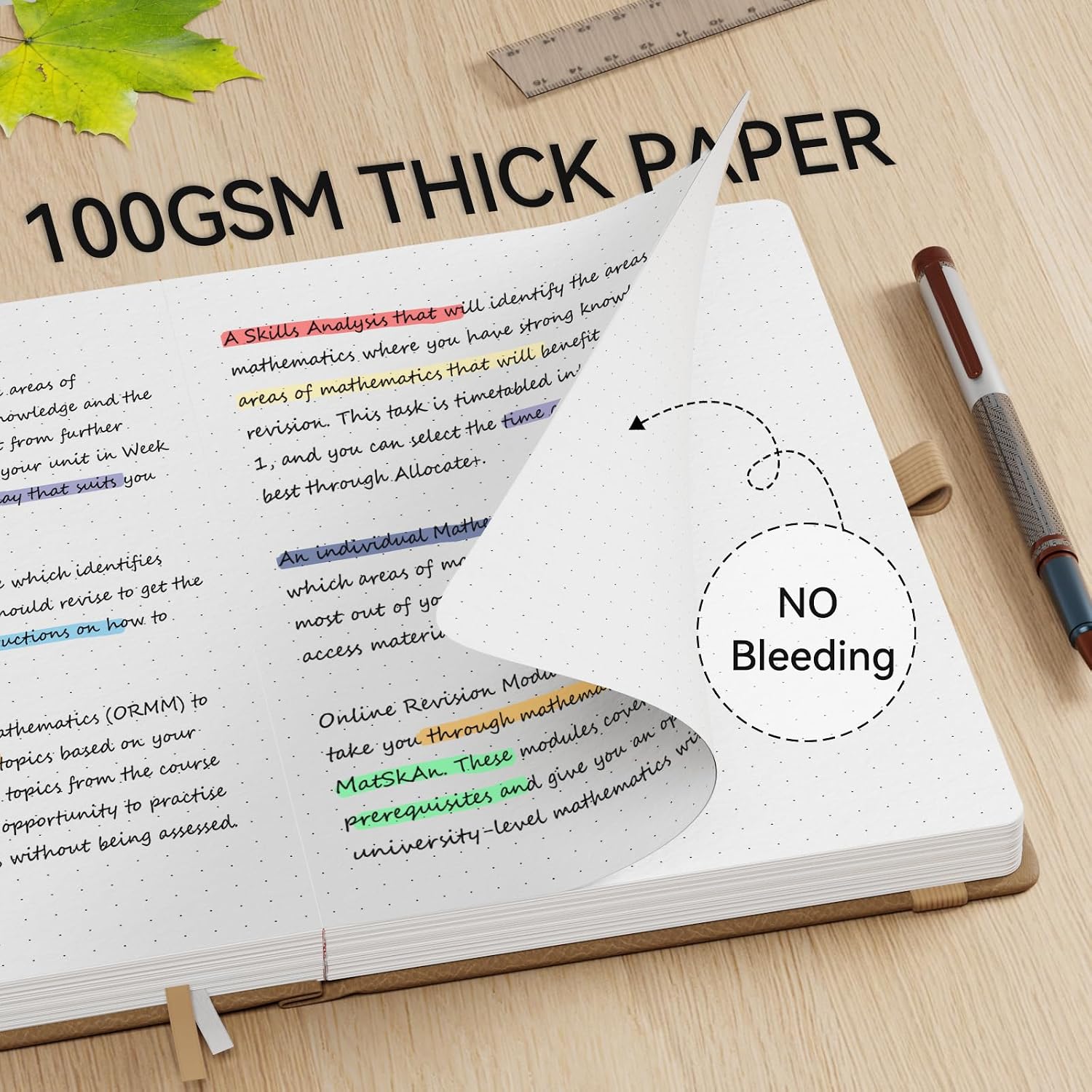 Detalle de NORDUN Notebook A5 360 Pages: Dotted Notebook with Sticky Notes & Inner Pocket
