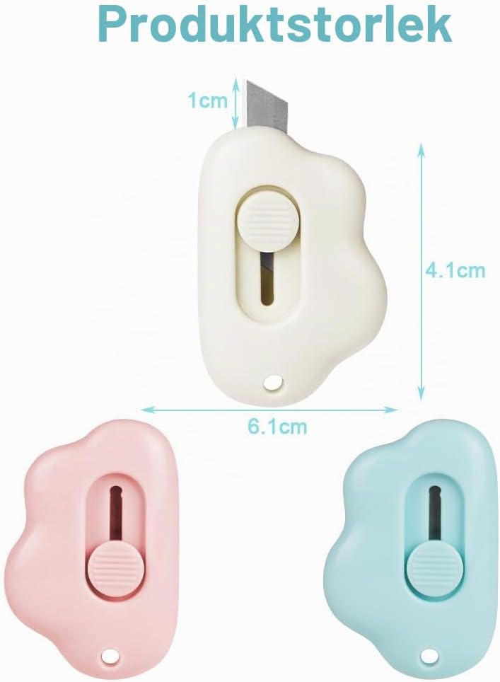 Detalle de OFFCUP Mini Box Cutter, 3 infällbara paketknivar med blad i rostfritt stål