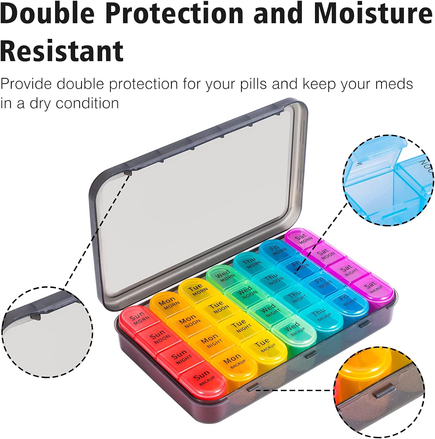 Detalle de D Aviky Pill Organizer 4 Times a Day: 7-Day Large Weekly Pill Box with Removable Daily Containers