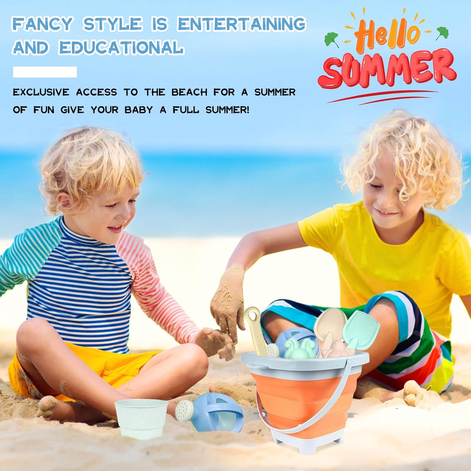 Detalle de Taufe – Kit jouets de plage enfant 11 pièces avec seau pliant