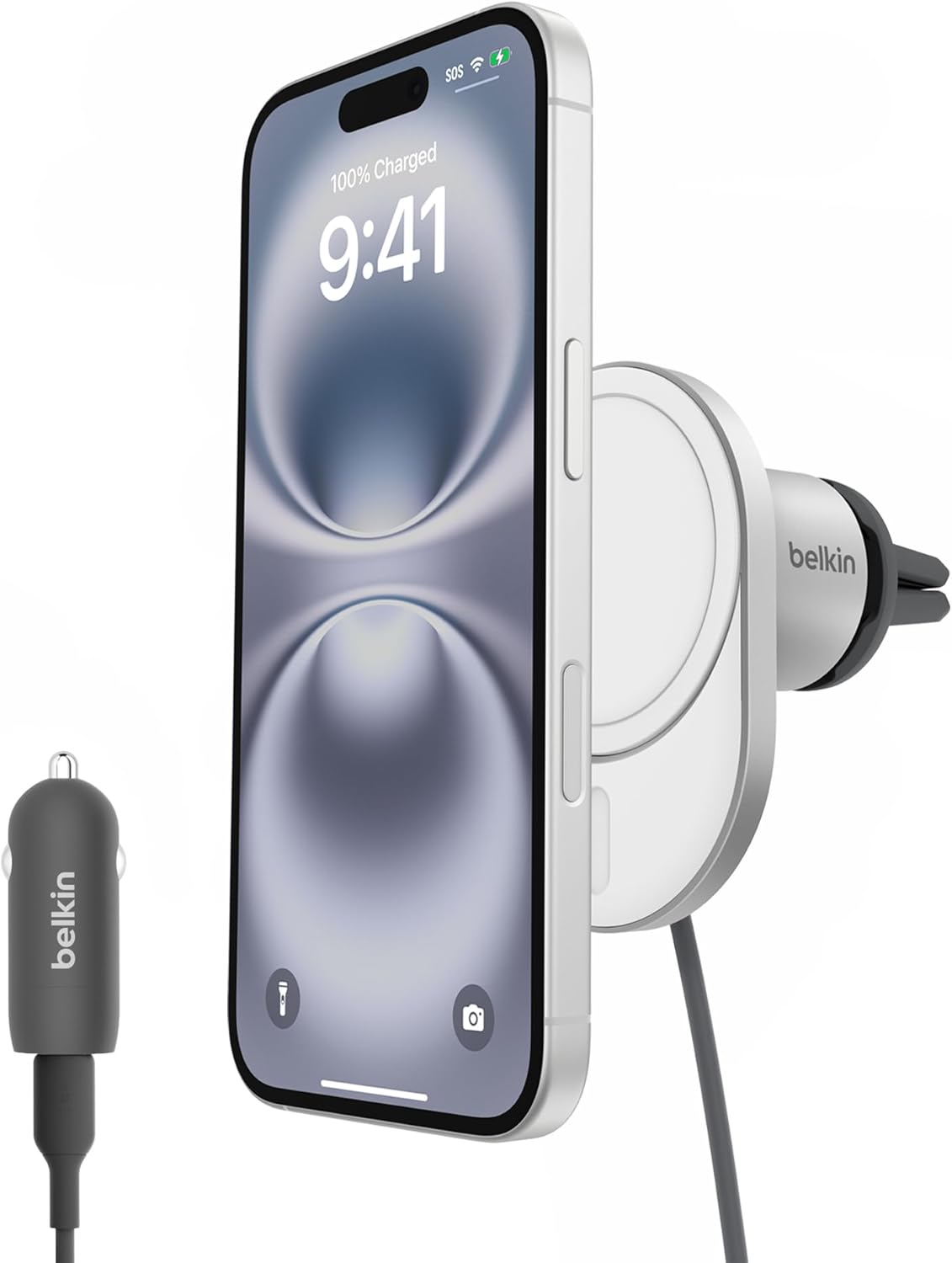 Detalle de Belkin BoostCharge Pro magnetisches Qi2-Kfz-Ladegerät (15 W) mit MagSafe-Kompatibilität für iPhone