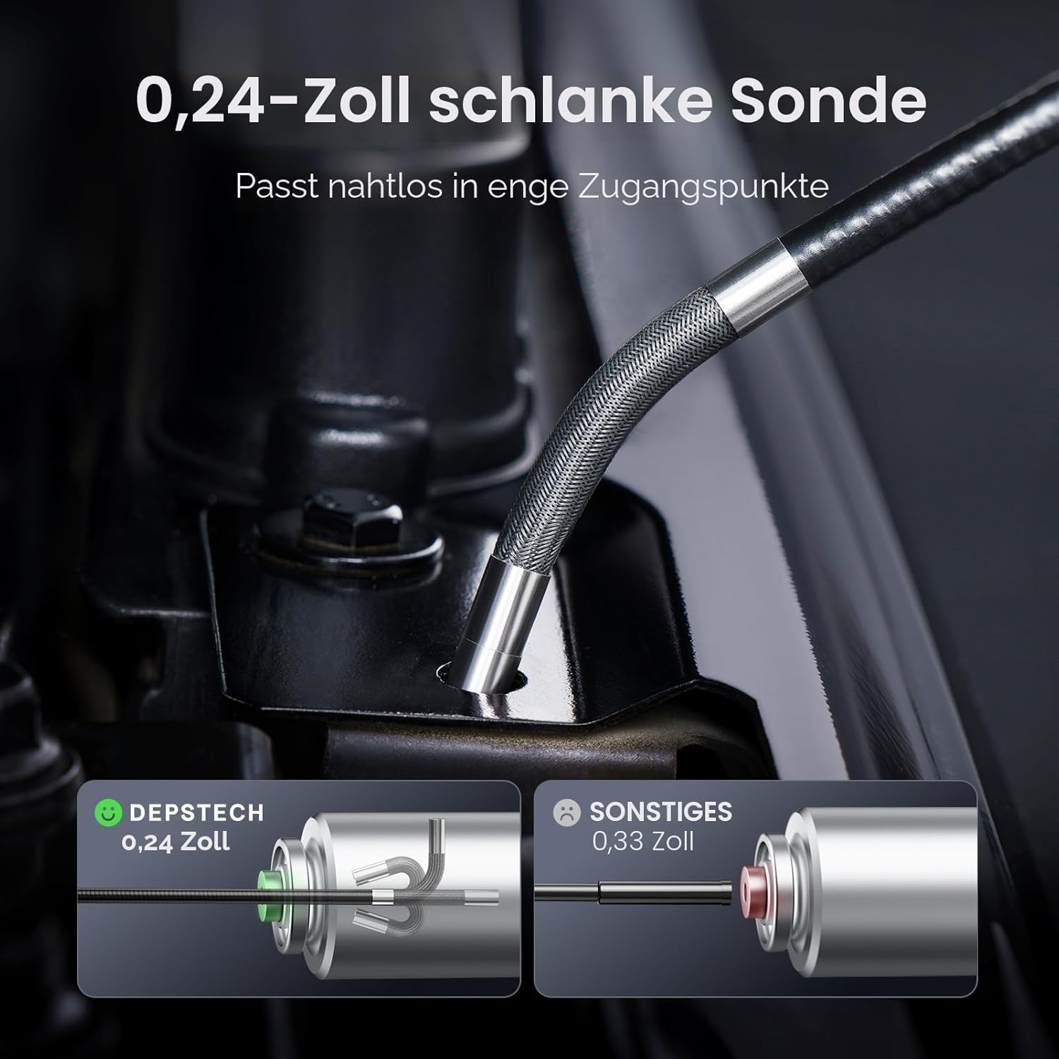 Detalle de DEPSTECH 210° drehbare Endoskopkamera mit Licht, 5-Zoll-IPS und 1080P – 6,2-mm-Rohrkamera