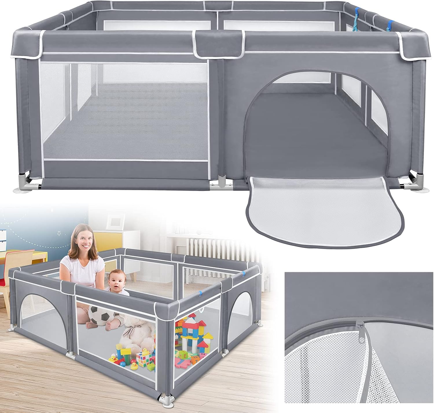 Detalle de ACXIN Baby Playpen 180 x 200 x 68 cm with Breathable Mesh and Non-Slip Base