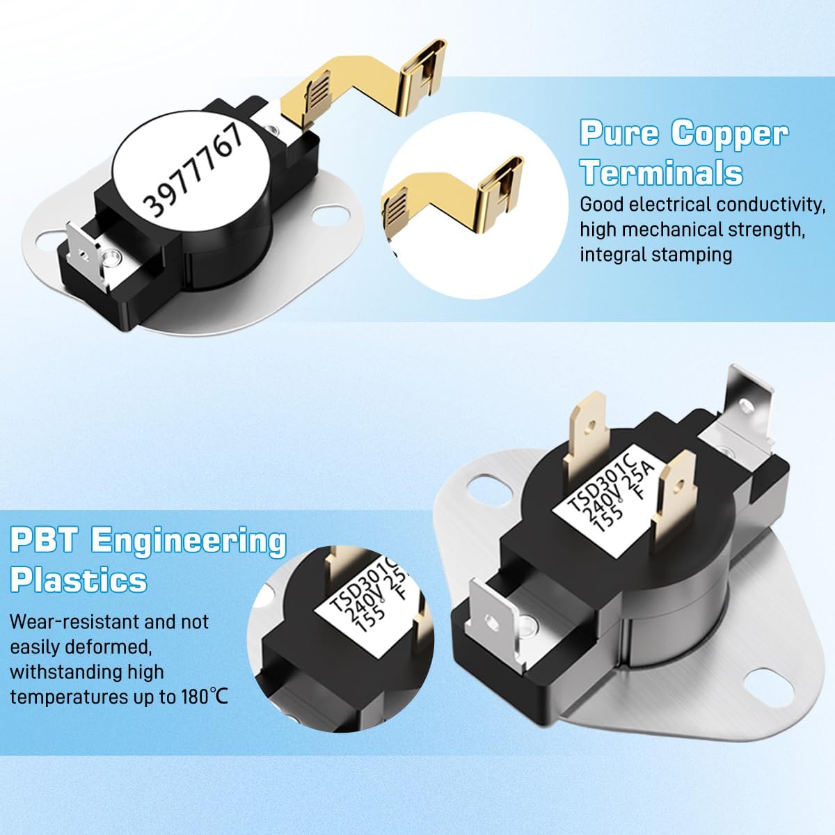 Thumbnail 2 de SUMNEW WP3387134 / WP3392519 Dryer Thermostat and Fuse Kit with 3977393, WP3977767