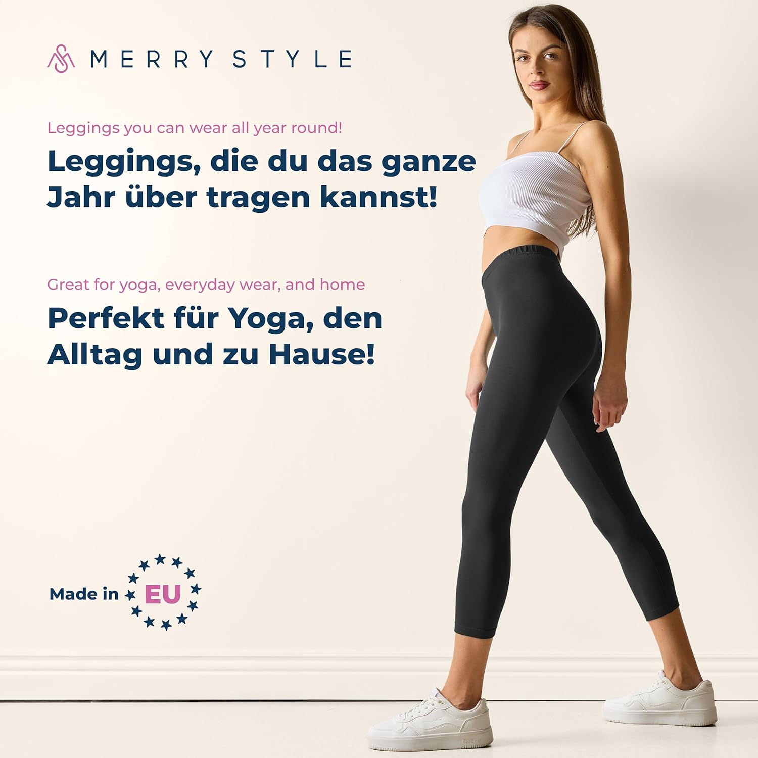 Thumbnail 4 de Merry Style Damen Leggings 3/4 mit Stretch aus Baumwolle – Capri-Länge, hoher Bund (MS10-199)
