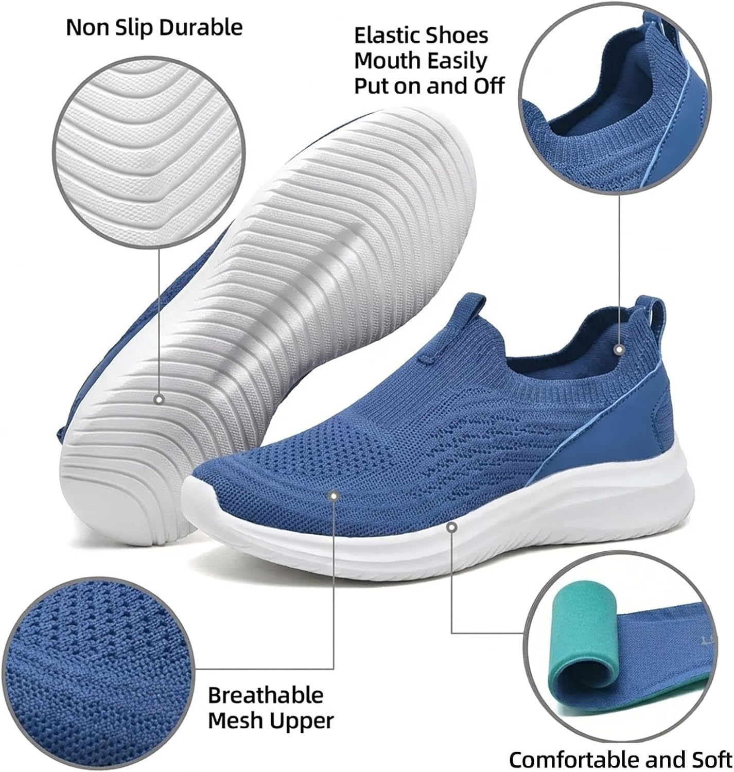 Thumbnail 4 de TIOSEBON Damen Walking Tennisschuhe – Leichte Slip-On Sneaker mit atmungsaktivem Mesh