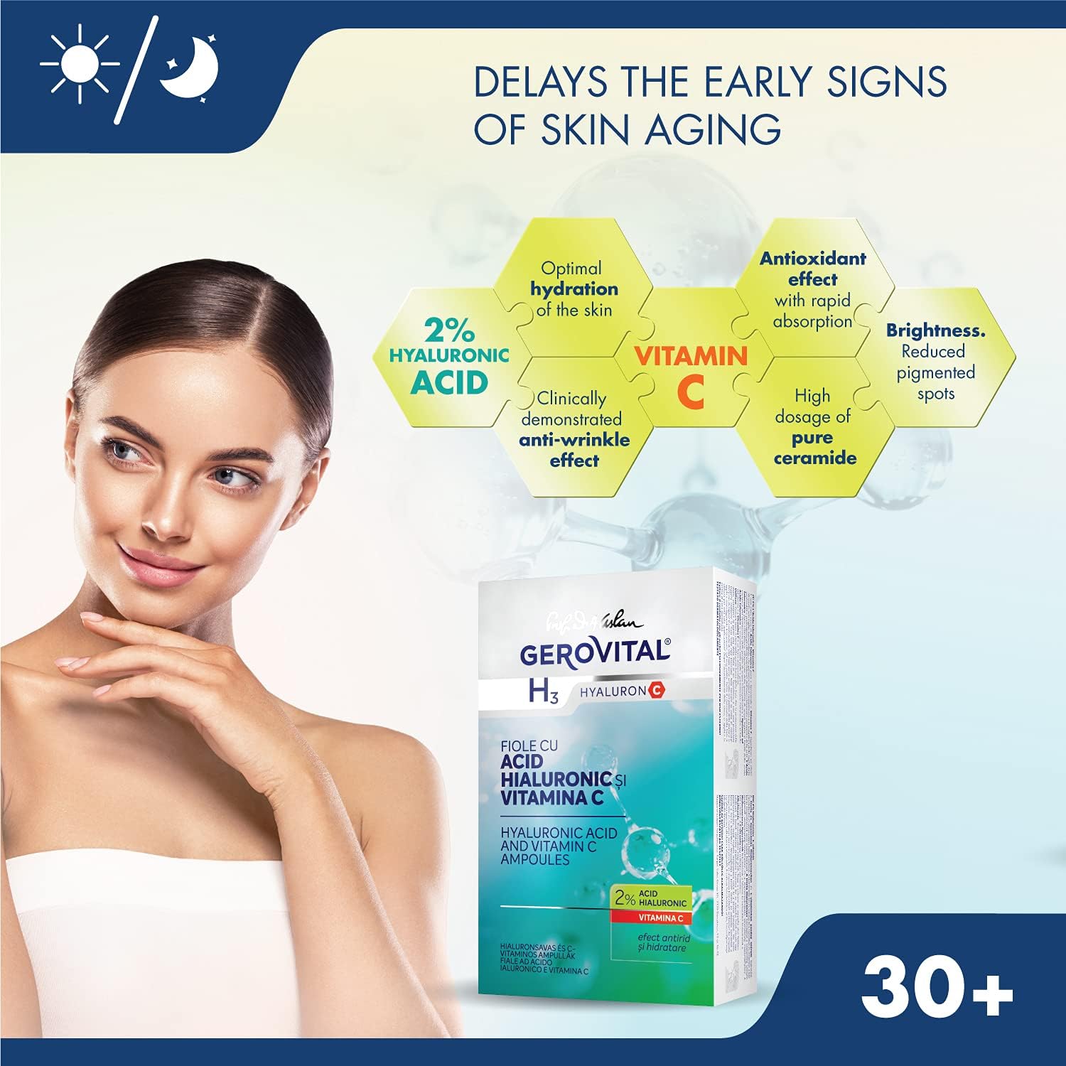 Detalle 2 de Gerovital H3 Hyaluron C 🧴 Sérum Antiedad con Ácido Hialurónico