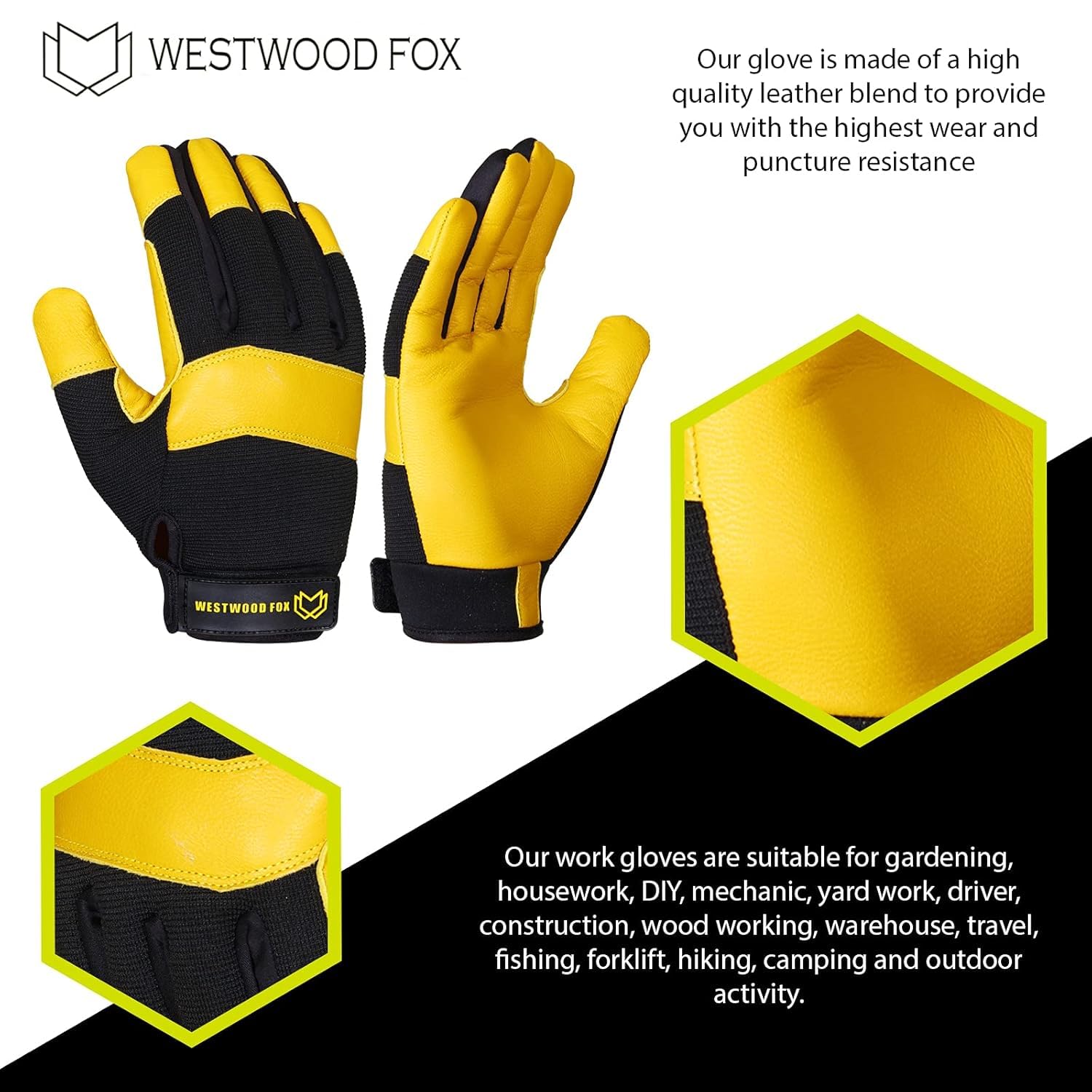 Detalle de Westwood Fox Gardening Working Gloves – Thorn Proof Leather Utility Gloves