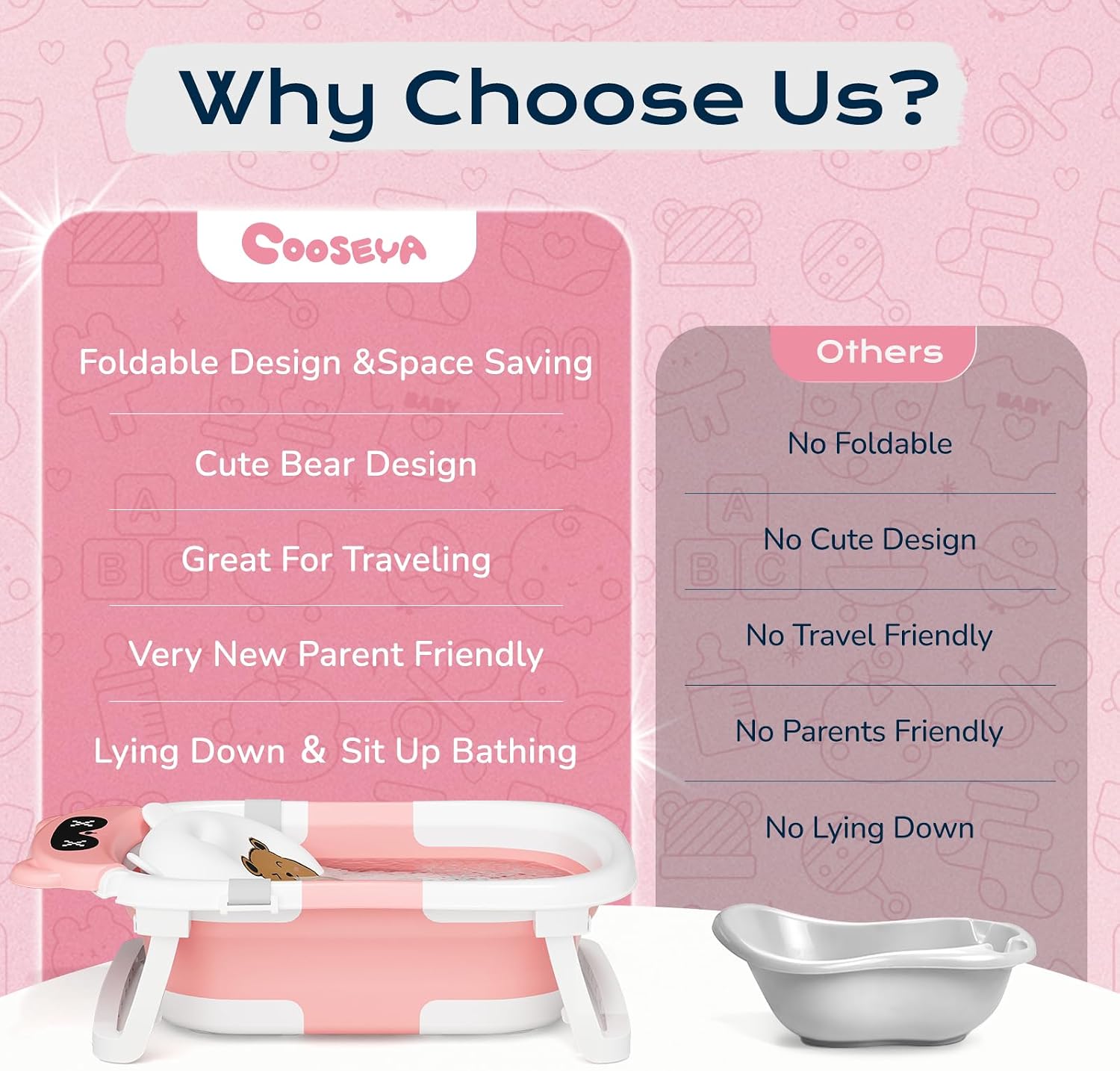 Thumbnail 6 de COOSEYA foldable baby bath tub with soft cushion (0–18 months), portable space-saving travel option – Pink