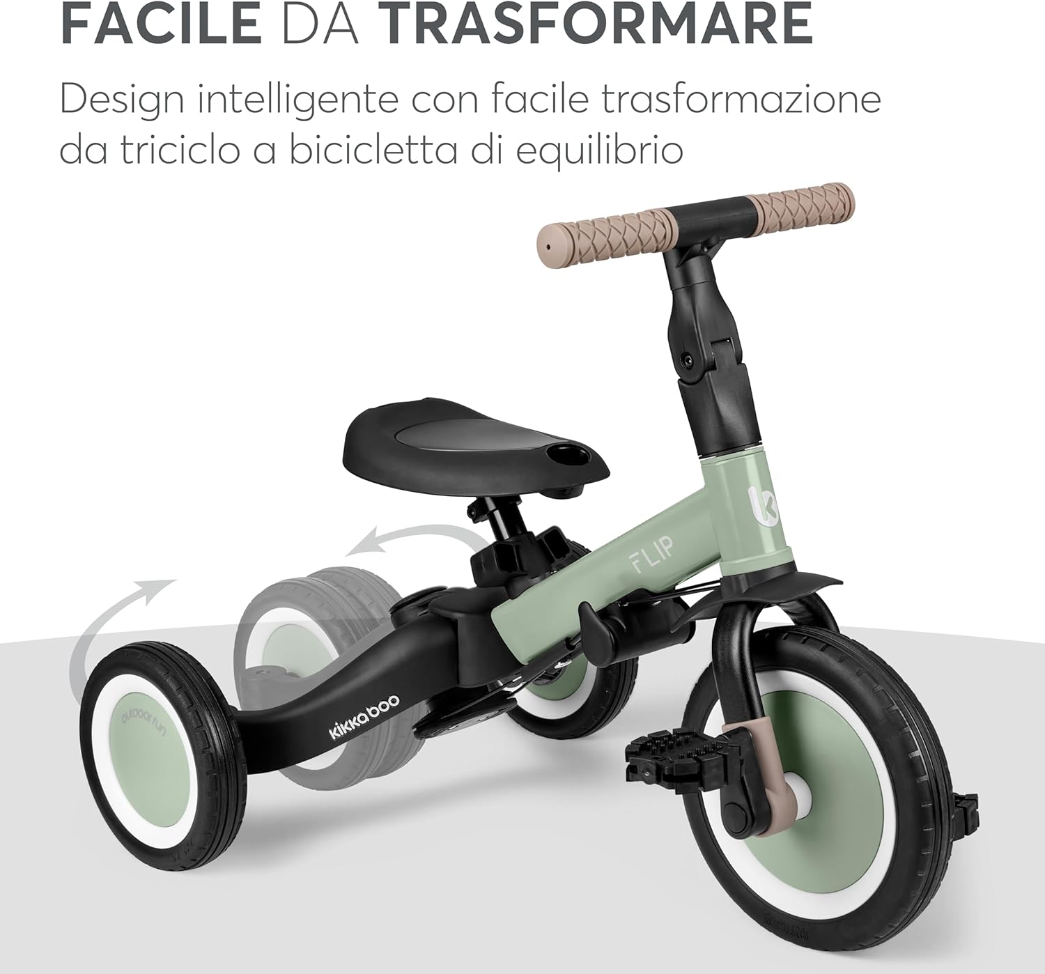 Detalle 2 de KikkaBoo Triciclo Evolutivo 5 in 1 FLIP: triciclo e passeggino che cresce con 1–5 anni