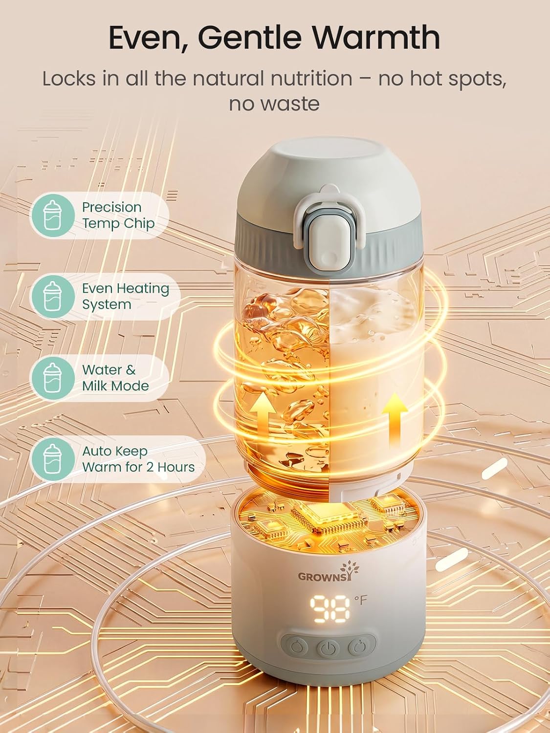 Detalle 2 de Grownsy Portable Bottle Warmer with Direct Feeding, Dual Heat Modes & 18,000mAh Battery