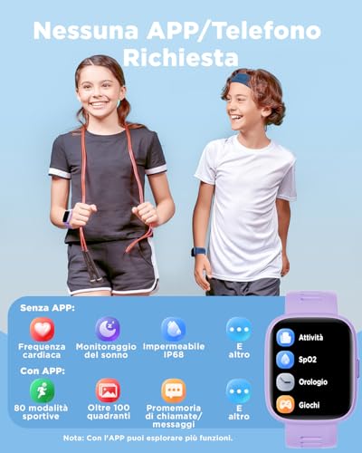 Thumbnail 1 de BIGGERFIVE Smartwatch Bambini Ado 5-16, schermo 1,8'' e 80 modalità sportive