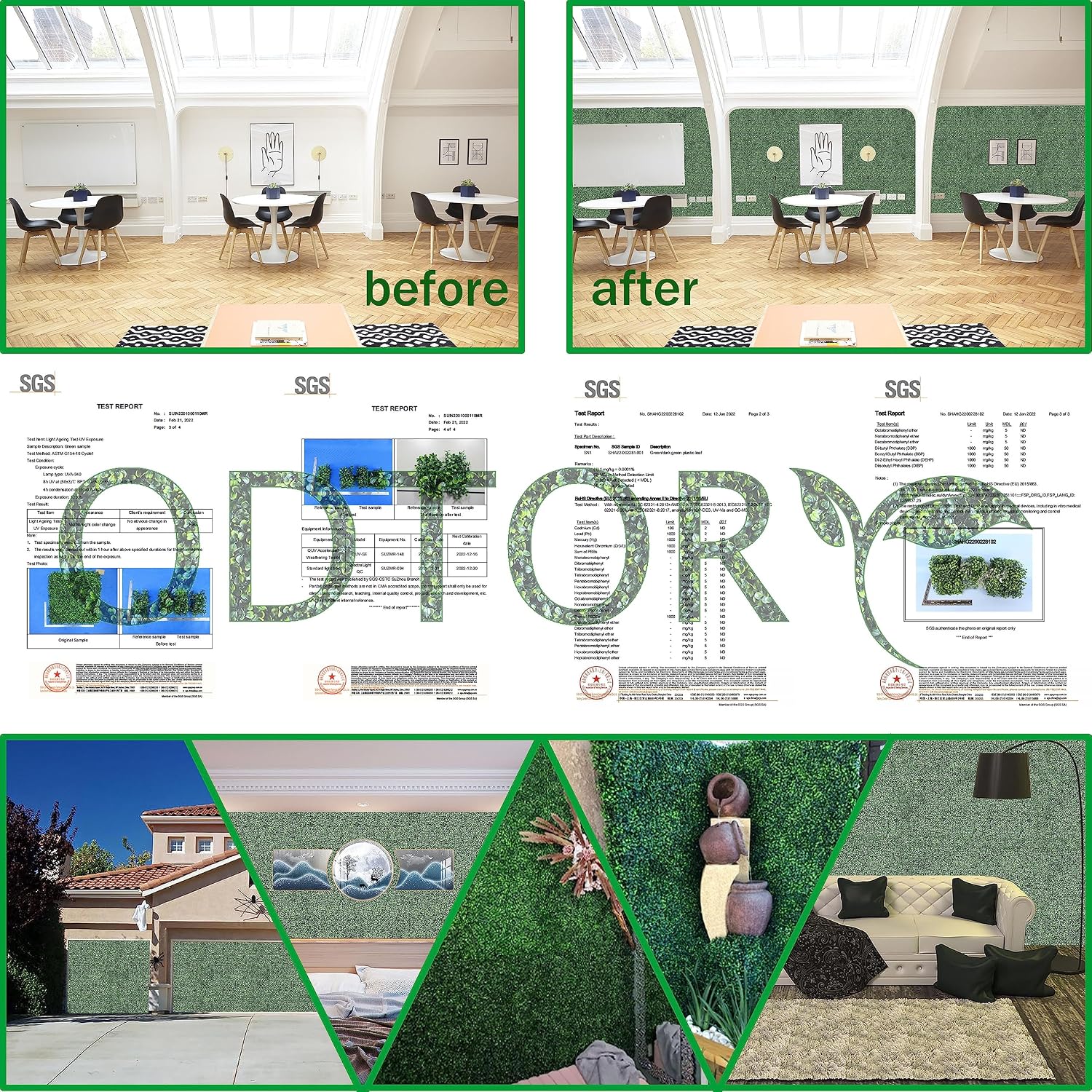 Detalle de ODTORY Artificial Grass Wall Panel Backdrop (Boxwood-style) 10" x 10" — 12-pack for indoor/outdoor greenery decor