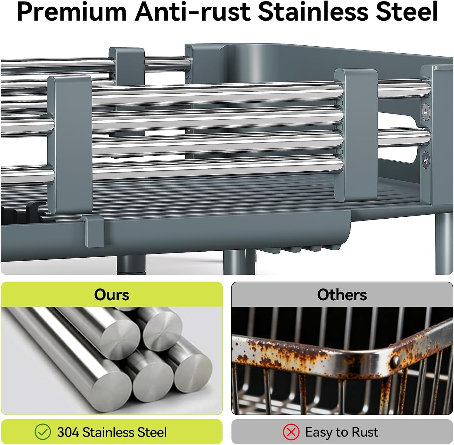 Thumbnail 4 de Urackify Extendable Stainless Steel Dish Rack with Swivel Spout, Dark Slate Gray
