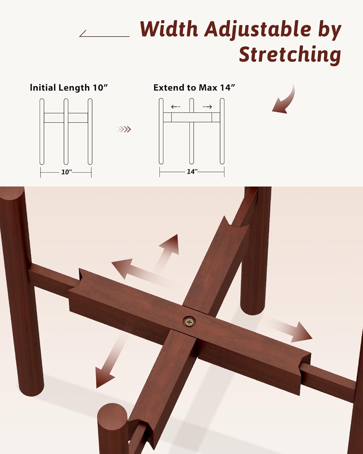 Detalle de GENTINGBRO Adjustable Bamboo Plant Stand 8"