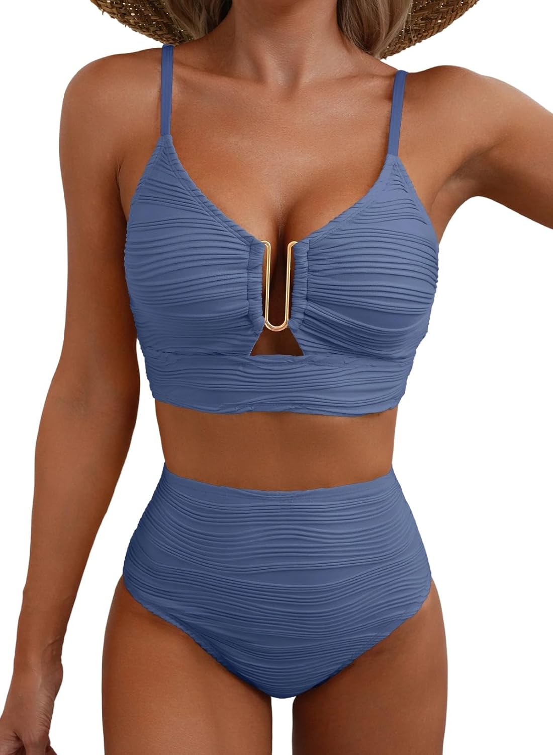 Thumbnail 6 de Herseas U-wire push-up high-waist 2-piece bikini set with textured ruched fabric