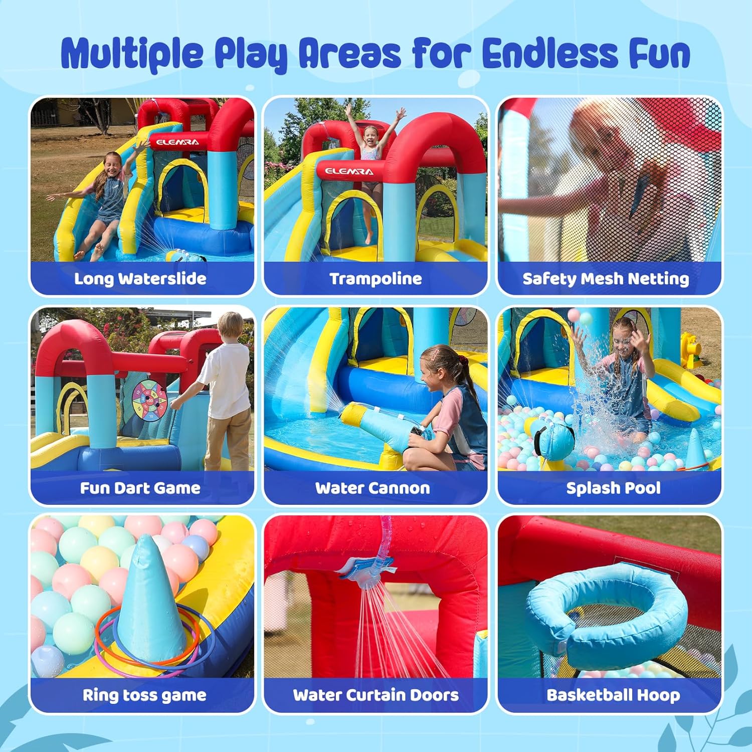 Thumbnail 3 de ELEMARA Inflatable Water Slide 9-in-1: 2 Slides, Pool, Trampoline, and More